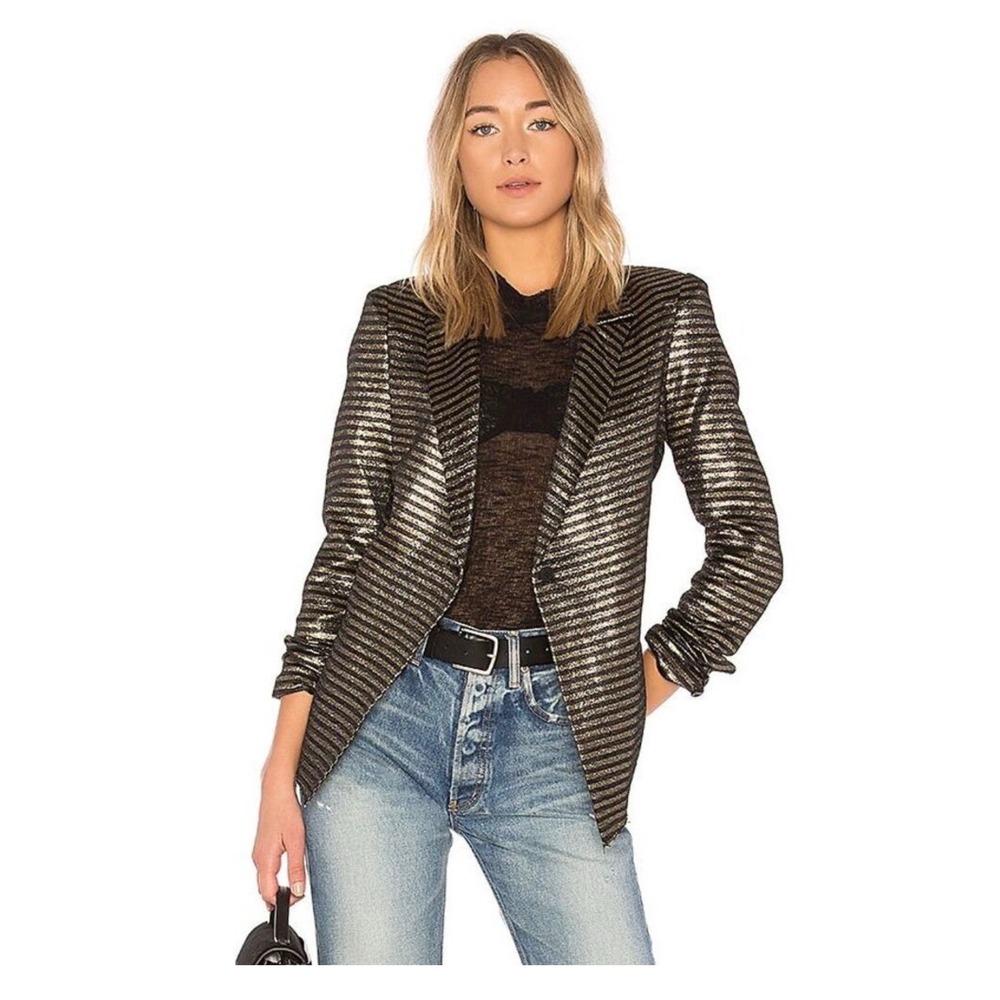 RtA Iggy Metallic Stripe Blazer Jacket Silver Black Disco Glam Punk Party XS